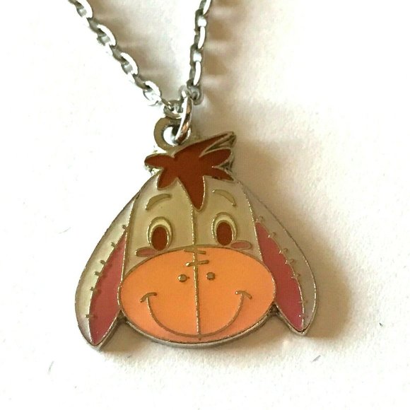 Vintage Disney Eeyore Winnie The Pooh Necklace Charm 18" Silver Disneyana Signed - Picture 1 of 7